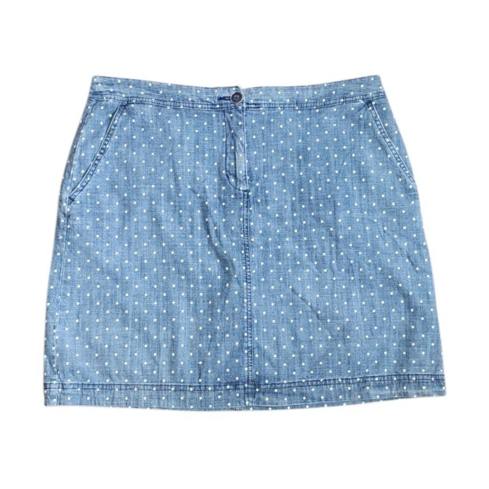 Karen‎ Scott Skort Womens Size 10 Blue White Polka Dot Pockets Denim Skirt